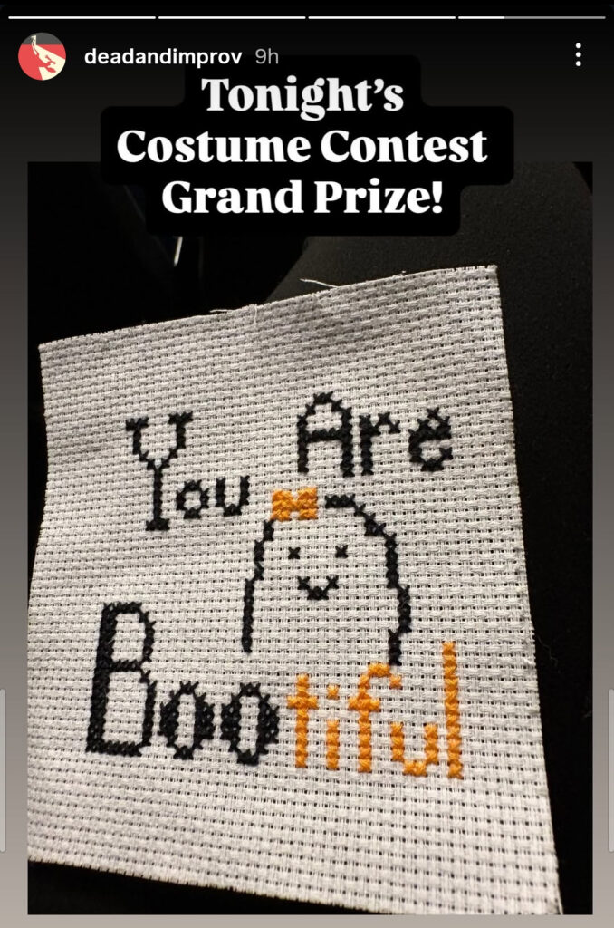 instagram story post of the grand prize, an embroidery of a ghost and the words you are bootiful