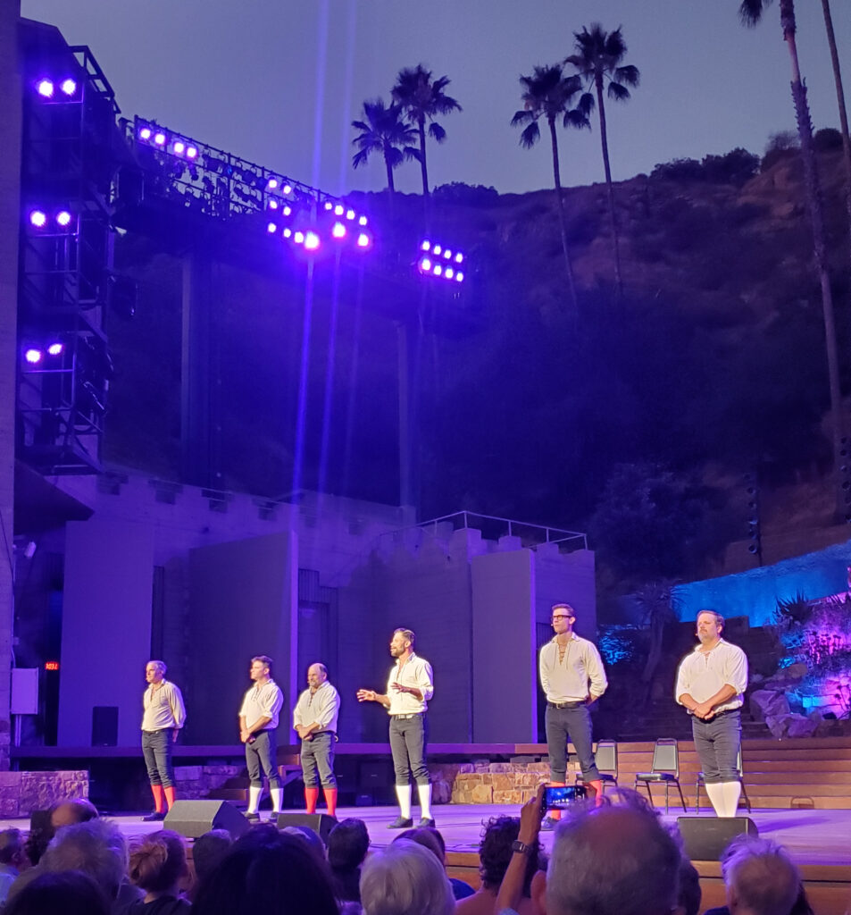 the outdoor stage of the ford los angeles theater with the improv shakespeare co on it plus jason alexander
