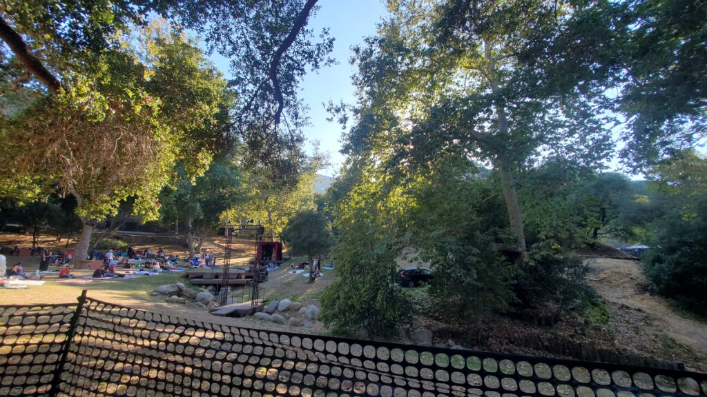 wide shot of the other side of the stage, forest, gully, trees in griffith park mountains