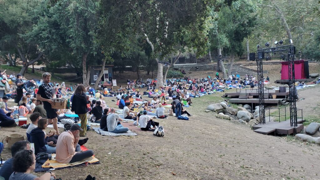 the stage at old griffith park before indie shakespeare went on, from the sip with the devil wine area