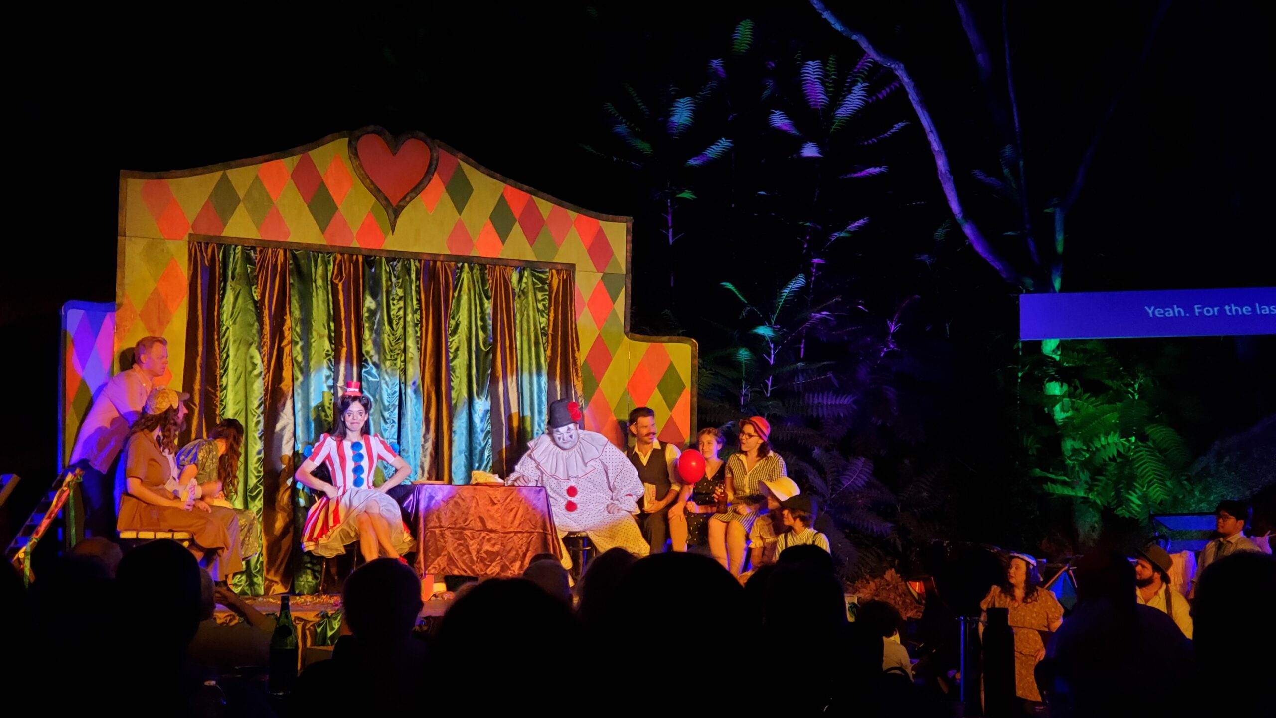 nedda canio clowns on stage during pagliacci pacific opera project at heritage square museum